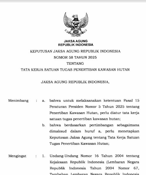 Cover TATA KERJA SATUAN TUGAS PENERTIBAN KAWASAN HUTAN