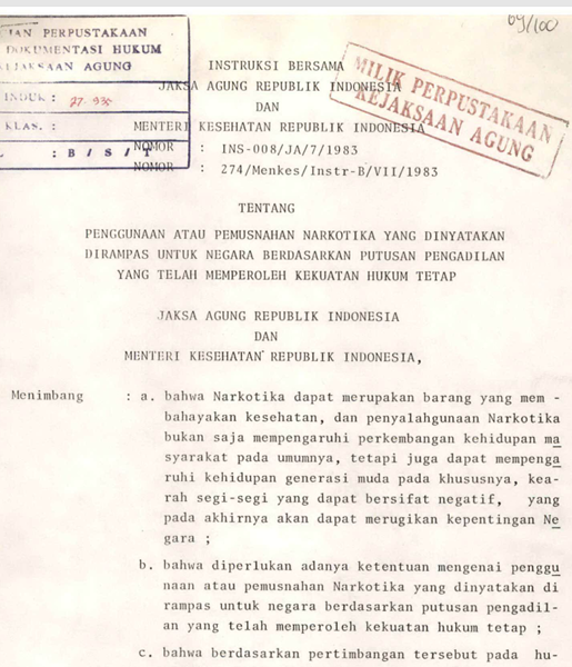 Cover PENGGUNAAN ATAU PEMUSNAHAN NARKOTIKA YANG DINYATAKAN ATAU DIRAMPAS UNTUK NEGARA BERDASARKAN PUTUSAN PENGADILAN YANG TELAH MEMPEROLEH KEKUATAN HUKUM TETAP